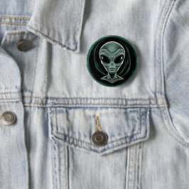 Grijs buitenaards hoofd ronde button 5,7 cm