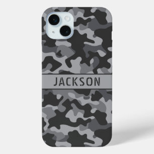 Grijs camouflage gepersonaliseerd iPhone 15 mini hoesje