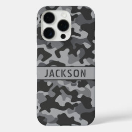 Grijs camouflage gepersonaliseerd iPhone 16 pro hoesje