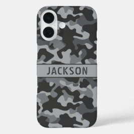 Grijs camouflage gepersonaliseerd iPhone 16 hoesje