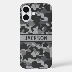 Grijs camouflage gepersonaliseerd iPhone 16 hoesje