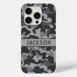 Grijs camouflage gepersonaliseerd iPhone 15 pro case
