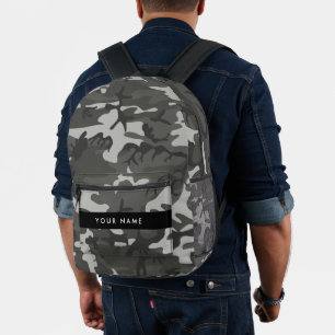 Grijs camouflagepatroon, Jouw naam, personaliseren Bedrukte Rugzak