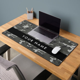 Grijs camouflagepatroon, Jouw naam, personaliseren Bureaumat