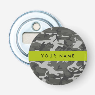 Grijs camouflagepatroon, Jouw naam, personaliseren Button Flesopener