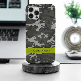 Grijs camouflagepatroon, Jouw naam, personaliseren iPhone 15 Pro Max Hoesje