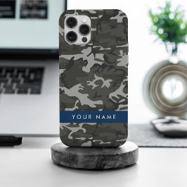 Grijs camouflagepatroon, Jouw naam, personaliseren iPhone 15 Pro Max Hoesje