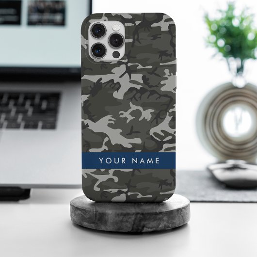 Grijs camouflagepatroon, Jouw naam, personaliseren Case-Mate iPhone Case