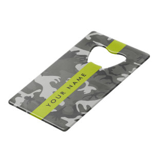 Grijs camouflagepatroon, Jouw naam, personaliseren Creditkaart Flessenopener