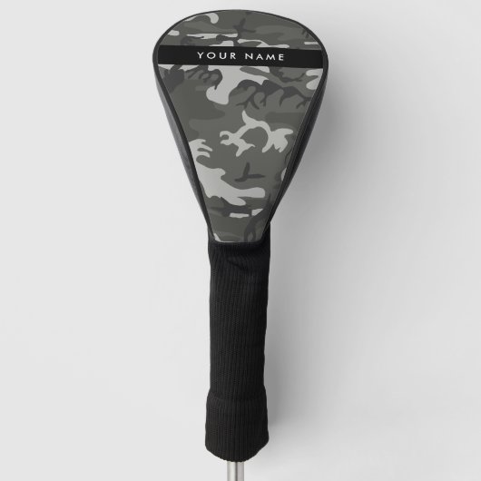 Grijs camouflagepatroon, Jouw naam, personaliseren Golfheadcover (Voorkant)