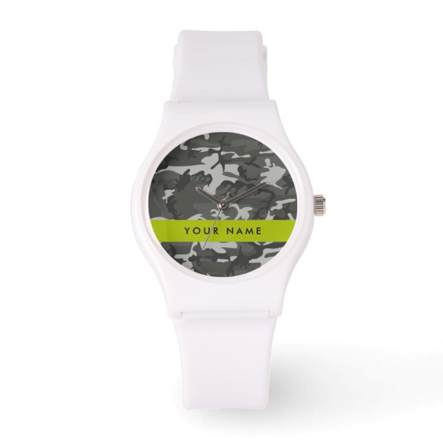 Grijs camouflagepatroon, Jouw naam, personaliseren Horloge (Voorkant)
