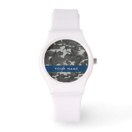 Grijs camouflagepatroon, Jouw naam, personaliseren Horloge