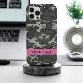 Grijs camouflagepatroon, Jouw naam, personaliseren iPhone 15 Pro Max Case