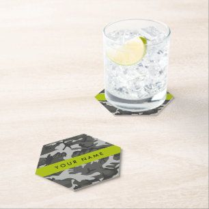 Grijs camouflagepatroon, Jouw naam, personaliseren Kartonnen Onderzetters