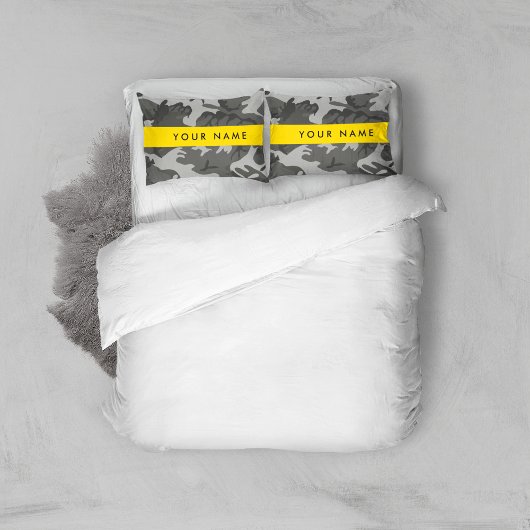 Grijs camouflagepatroon, Jouw naam, personaliseren Kussensloop