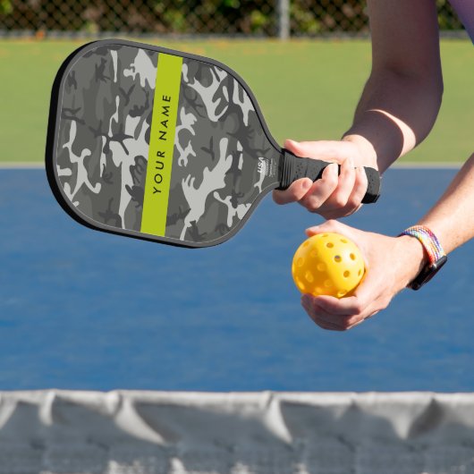 Grijs camouflagepatroon, Jouw naam, personaliseren Pickleball Paddle (Insitu)