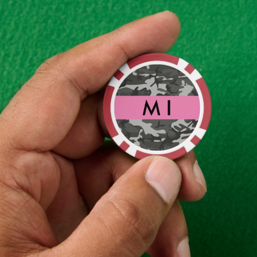Grijs camouflagepatroon, Jouw naam, personaliseren Poker Chips (Hand)