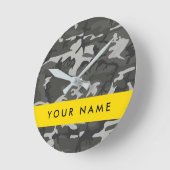 Grijs camouflagepatroon, Jouw naam, personaliseren Ronde Klok (Hoek)
