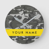 Grijs camouflagepatroon, Jouw naam, personaliseren Ronde Klok (Voorkant)