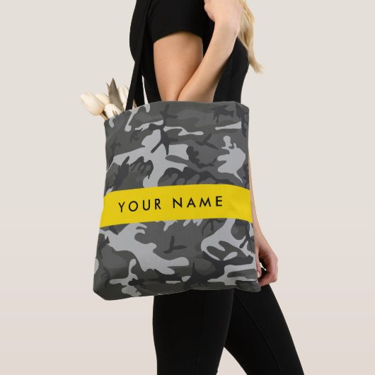 Grijs camouflagepatroon, Jouw naam, personaliseren Tote Bag (Dichtbij)