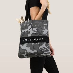 Grijs camouflagepatroon, Jouw naam, personaliseren Tote Bag