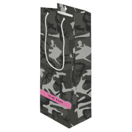 Grijs camouflagepatroon, Jouw naam, personaliseren Wijn Cadeautas