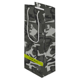 Grijs camouflagepatroon, uw naam, personaliseren wijn cadeautas