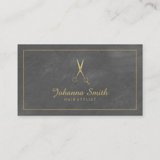 Grijs Canvas Gouden Lijst & Schaar Haarstylist Afsprakenkaartje (Voorkant)