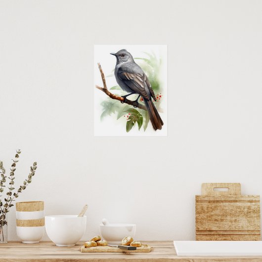 Grijs Catbird Bird Art Print Poster (Keuken)