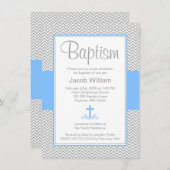 Grijs Chevron Blauw Kruis Jongen Doop Doop Kaart (Voorkant / Achterkant)
