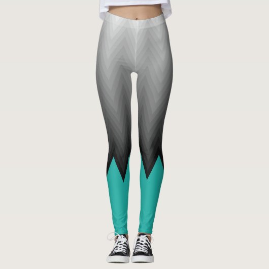 Grijs chevron-patroon Turquoise blauw aangepaste k Leggings (Voorkant)