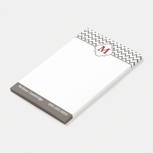 Grijs Chevron rood monogram gepersonaliseerd Post-it® Notes (Schuin)