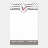 Grijs Chevron rood monogram gepersonaliseerd Post-it® Notes (Voorkant)