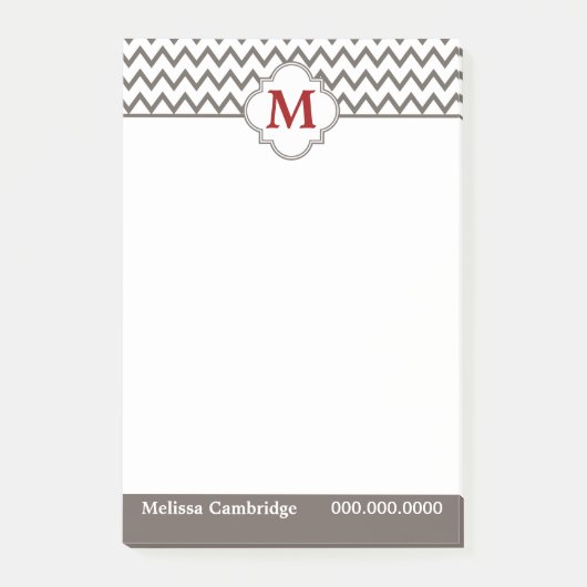Grijs Chevron rood monogram gepersonaliseerd Post-it® Notes (Voorkant)