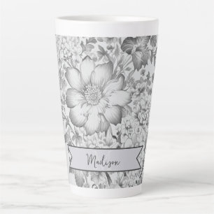 Grijs Chinoiserie Bloemen gepersonaliseerd Latte Mok