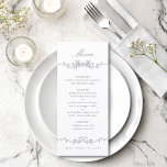 Grijs Classic Bloemen Border Wedding Menu<br><div class="desc">Elegante grijze bloemenborder bruiloft menu met een bloemenkam en monogrammen op de rug. Voor meer geavanceerde aanpassing van dit ontwerp,  klikt u op de BUTTON DESIGN TOOL hierboven!</div>