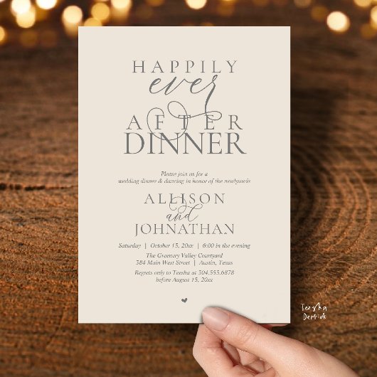 Grijs Crème Happily Ever After Diner Bruiloft Kaart