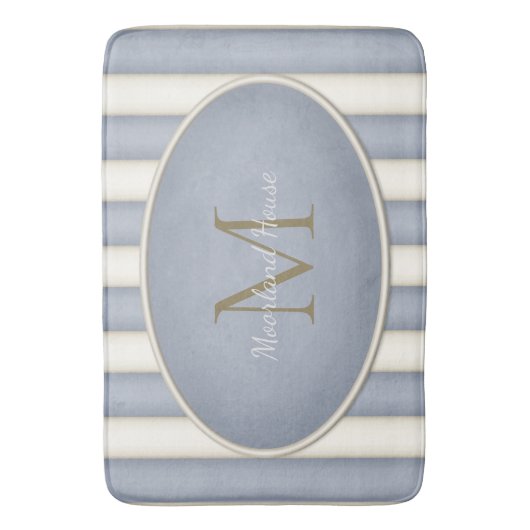 Grijs & Crème Strepen Brons Monogram Badmat (Voorkant Verticaal)