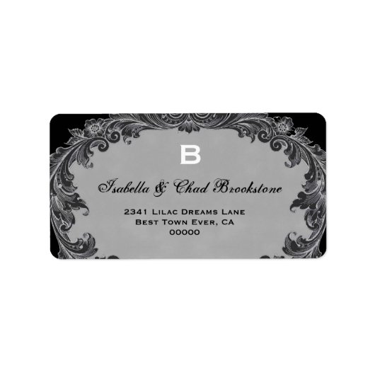 Grijs  Curlicue Bruiloft Monogram G460 Etiket (Voorkant)
