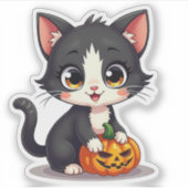 Grijs Cute B&W Kitten – Halloween Sticker (Voorkant)