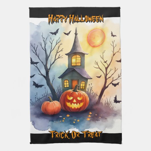 Grijs Cute Moderne Halloween Collectie Theedoek (Verticaal)