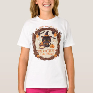 Grijs Cute Zwarte Kat Halloween Heks Feest T-shirt