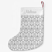 grijs Damaserpatroon met aangepaste naam Kleine Kerstsok (Achterkant)