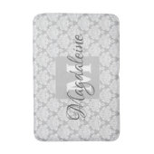 Grijs Damask Badmat met Monogram & Naam (Voorkant Verticaal)