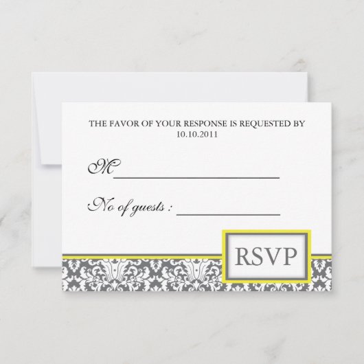 "Grijs Damask (geel)" Damask RSVP nodigt uit (Voorkant)