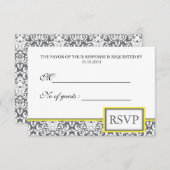 "Grijs Damask (geel)" Damask RSVP nodigt uit (Voorkant / Achterkant)
