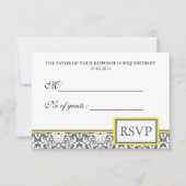 "Grijs Damask (geel)" Damask RSVP nodigt uit Kaartje (Voorkant)