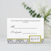 "Grijs Damask (geel)" Damask RSVP nodigt uit Kaartje (Staand voorkant)