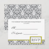 "Grijs Damask (geel)" Damask RSVP nodigt uit Kaartje (Voorkant / Achterkant)