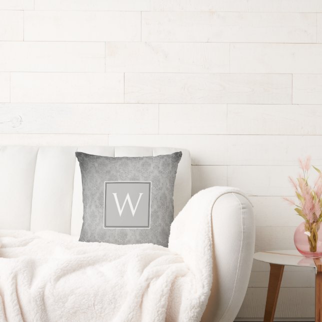 Grijs  Damask Monogram Sierkussen (Bank)